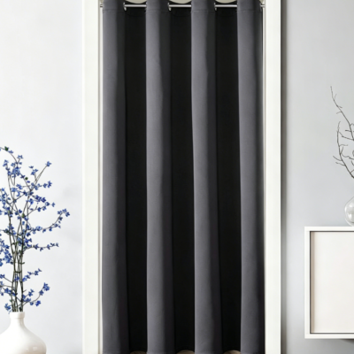 Dark Grey Blackout Door Curtain With Metal Grommets (Bedroom/Closet/Partition/Thermal)