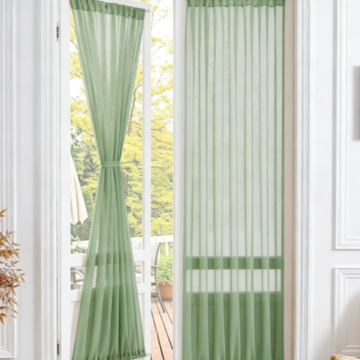 Light-Filtering Linen Door/Closet Curtain (Sheer Texture, Sage Green)