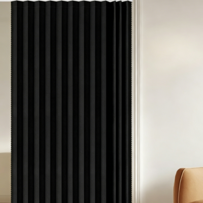 Black Folding Door Curtain With Track (Full Blackout, For Bedroom/Living Room/Entryway)