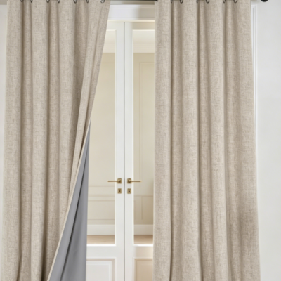 Grommet-Style Linen Curtain (Full Blackout, Thermal For Bedroom Sliding Door)