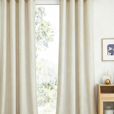 Thick Semi-Sheer Linen Curtain (Grommet-Style, For Bedroom/Living Room)