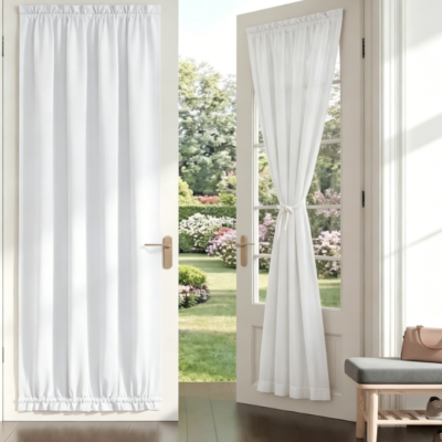 Rod-Pocket French Door Curtain (Semi-Blackout, Pure White For Sliding Glass Doors)