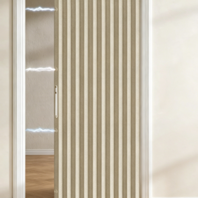 Beige Magnetic Folding Door Curtain (Full Blackout, Accordion-Style Partition)