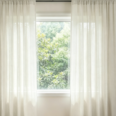 Cream-Colored Light-Filtering Linen Curtain (Farmhouse Style, For Bedroom/Living Room)