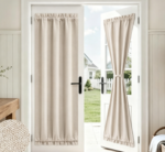 Linen French Door Curtain (Full Blackout, Tie-Back Design, Privacy & Thermal)