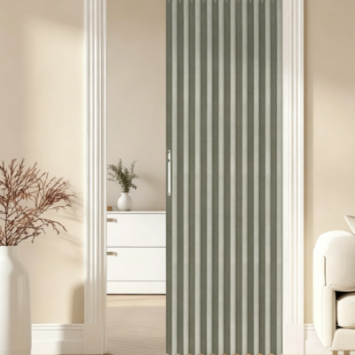 Grey Folding Magnetic Door Curtain (Full Blackout, For Bedroom/Living Room/Entryway)