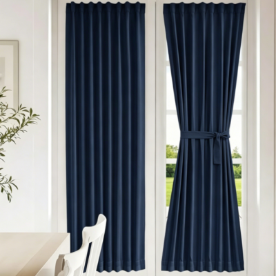 French Door Curtain With Dual Rod Pockets (Patio, Blackout, Dark Blue)