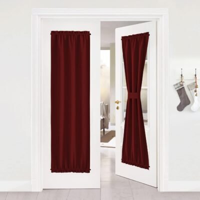 Patio Door Window Christmas Drape - Functional Privacy Thermal Insulated Blackout French Front Sidelight Panel Curtain for Glass Door (25W by 72L Inches, Burgundy, 1 Panel)