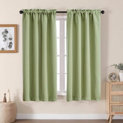 Sage Green Blackout Curtains for Bedroom 63 Inch Length 2 Panels Set, Solid Thermal Insulated Energy Saving Rod Pocket Window Treatment Curtains Blackout Drapes, W40 x L63 Inch, Sage