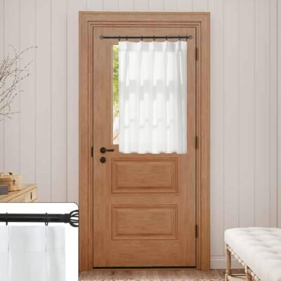 Kitchen Window Curtains Over Sink,Pinch Pleat Linen Sheer Short Back Door Curtains for Inside House Front Door Window 30x40 Inch Length White