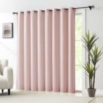 Pink Sliding Door Curtains 100x84inch Length 100% Blackout Extra Wide Pom Pom Room Divider Curtain Panels Thermal Insulated Patio Door Curtains for Kids Nursery Room 1 pc Blush Pink Grommet Top