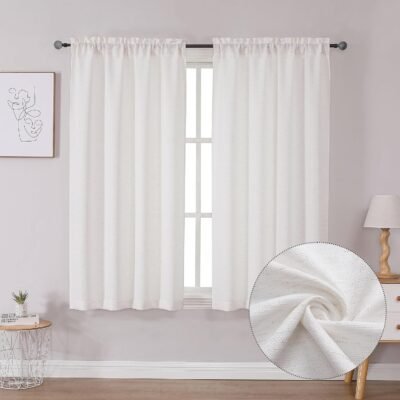 Curtains 54 Inch Length 2 Panels, Light Filtering Faux Linen Burlap Textured Farmhouse Curtain Drapes, Rod Pocket Window Treatments for Bedroom Living Room, Each 30 W x 54 L, Natural