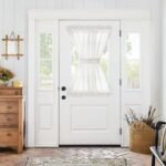 Linen French Door Curtain with Open Weave Door Curtain 40 Inches Long Drape Rod Pocket 1 Panel Light-Filtering Privacy Window Decor 1 Tieback Included White Semi-Sheer