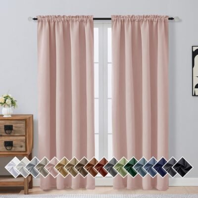 Blush Pink Blackout Curtains for Girls Bedroom 72 Inch Length 2 Panels Set, Solid Thermal Insulated Energy Saving Window Curtains for Living Room, Dual Rod Pocket Window Drapes, 2x40Wx72L Inches