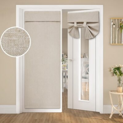 Natural Blackout Linen French Door Curtains, Privacy Door Window Curtains, Modern Farmhouse Window Covering for Bedroom Decor, W26 x L68 Inch, 1 Panel