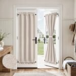 100% Blackout Linen French Door Curtain, Modern Farmhouse Door Window Curtains Decor, Privacy Insulated Blinds with Tie Up for Front, Glass Window, Natural Beige, 26W X 72L Inch，1 Panel