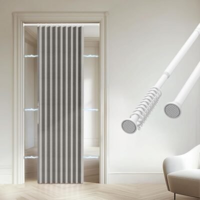 Accordion Door Curtain - 100% Light-Blocking Bedroom Door Curtain with Included Rod for Easy Installation, Suitable for Doorway Privacy Grey 43" W x 78" L