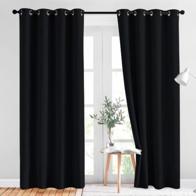 Black Out Curtains for Bedroom 84 inches Long - Light Reducing Thermal Insulated Solid Grommet Curtains/Panels/Drapes for Living Room (Set of 2, W52 x L84)