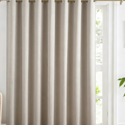 Extra-Wide Linen Sliding Door Curtain (Full Blackout, Thermal & Space Divider)