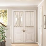 Linen Beige Sheer Curtains for Kitchen Window Bathroom French Door Curtains 2 Panels Dual Rod Pocket Semi Sheer Drapes for Glass Door with Tieback Privacy Light Filtering W25xL40