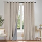 Linen Blackout Curtains for Bedroom 84 Inches Long, Thermal Insulated Grommet 100% Black Out Window Drapes for Living Room, Sliding Door Curtains 2 Panels Set, 52" W x 84" L, Natural Linen