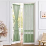 Sheer Door Curtain Closet Linen Textured Curtains Sheer Doorway Light Filtering Voile Patio Glass Doors Rod Pocket Curtain French Door, 54 x 72 inches Long, Sage Green, 1 Panel