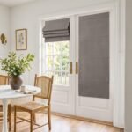 100% Blackout Roman Shade for Doors, No Drill Cordless Thermal French Door Curtain Linen Textured, Adhesive Top & Magnetic Lift Privacy Door Window Curtain, 24" W x 64" L, 1 Panel, Dove Grey