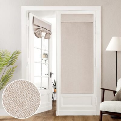 100% Linen Blackout French Door Curtains, Modern Farmhouse Privacy Door Window Curtains, 26 X 68 Inch Room Darkening Blinds, Shades for Bedroom Decor, 1 Panel, Natural