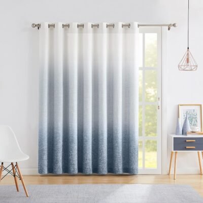 Ombre Window Door Curtain 100" Extra Wide Light Filtering Gradient Print on Rayon Blend Fabric Treatment Drape for Sliding Patio Door with 14 Grommets, Cream White to Indigo Blue, 100" x 95", 1 Panel